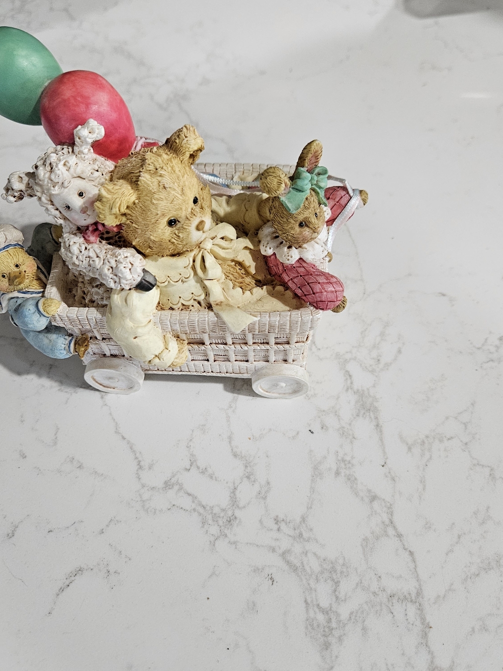 Cherished Teddie 1991 Ceramic Teddy & Bunny Figurine in Pastel Colors Music Box